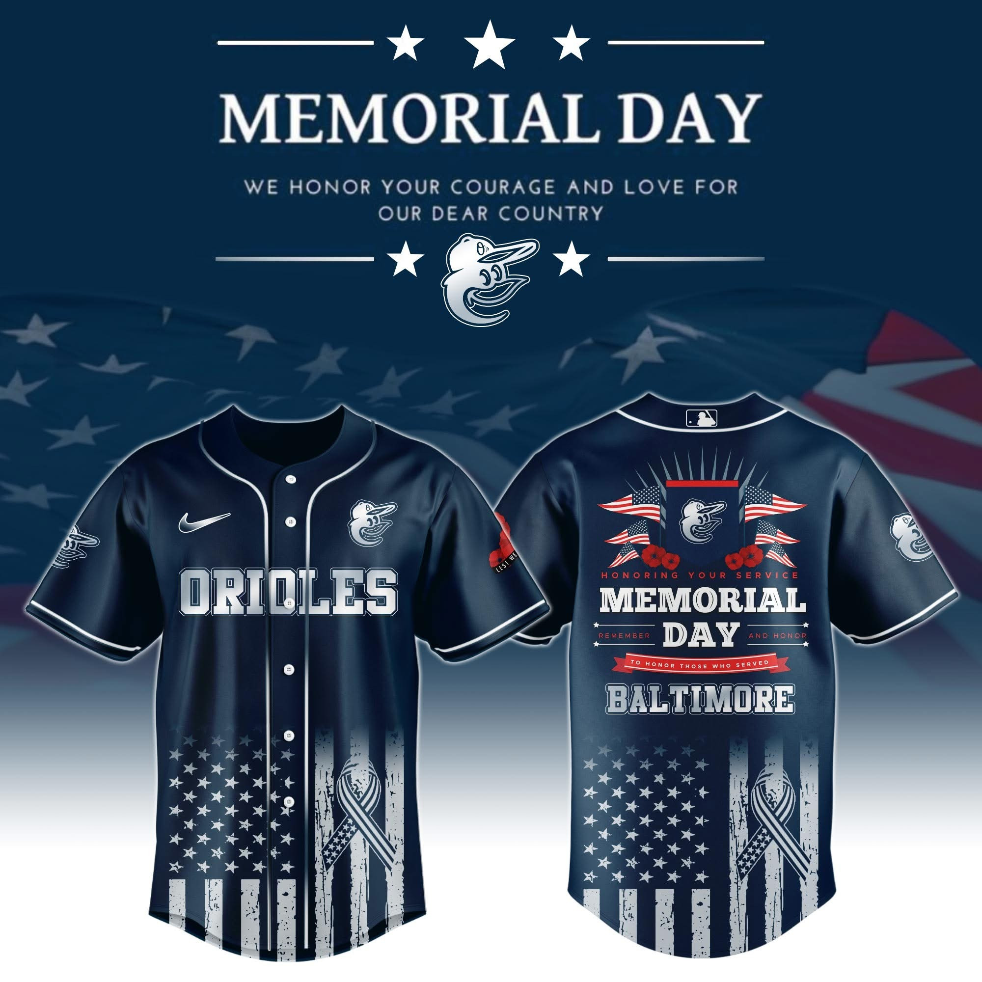 Baltimore Orioles Memorial Day Baseball Jersey 2025 Baltimore Orioles Merch Gifts For Fans-1