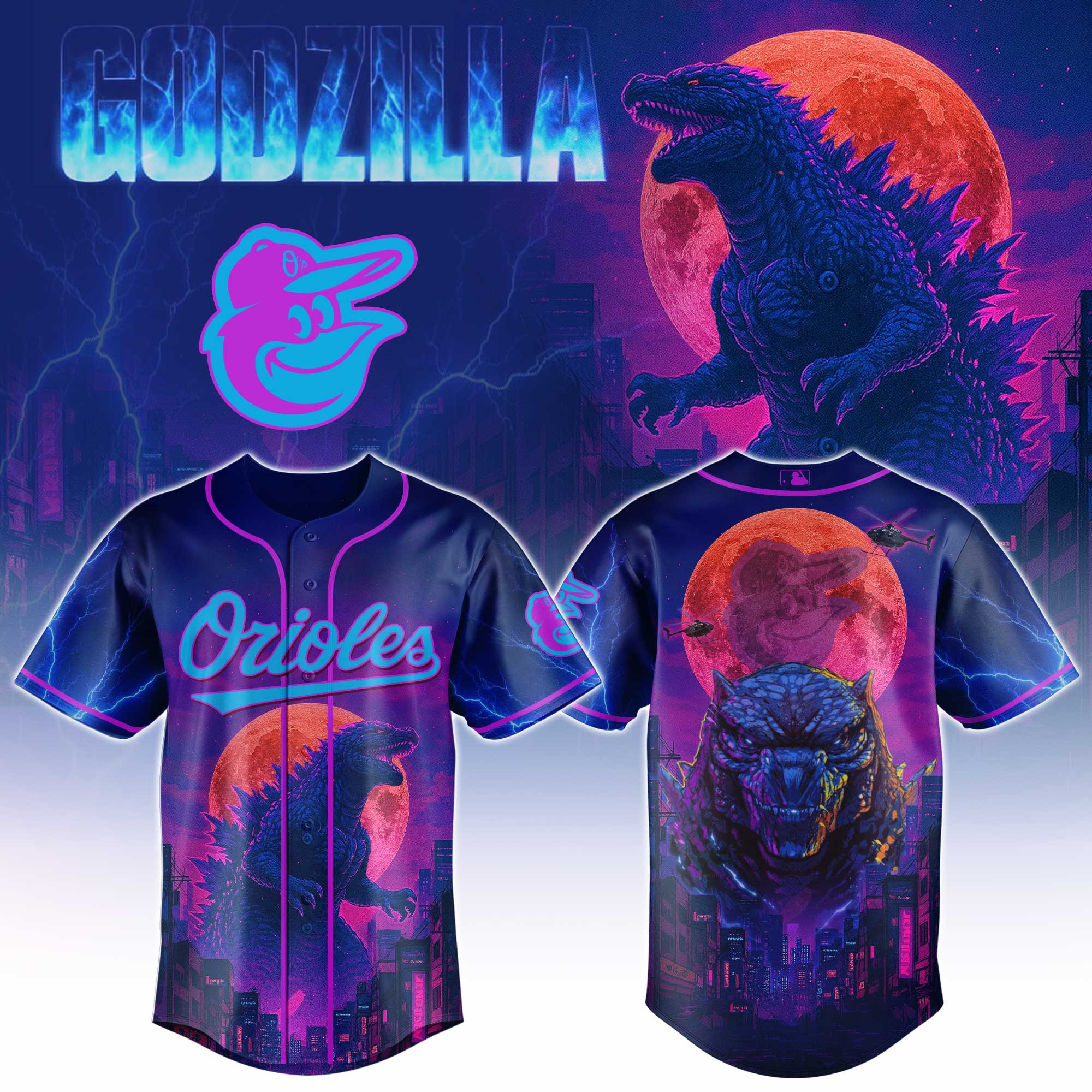 Baltimore Orioles Mlb X Godzilla Baseball Jersey For Fans-1
