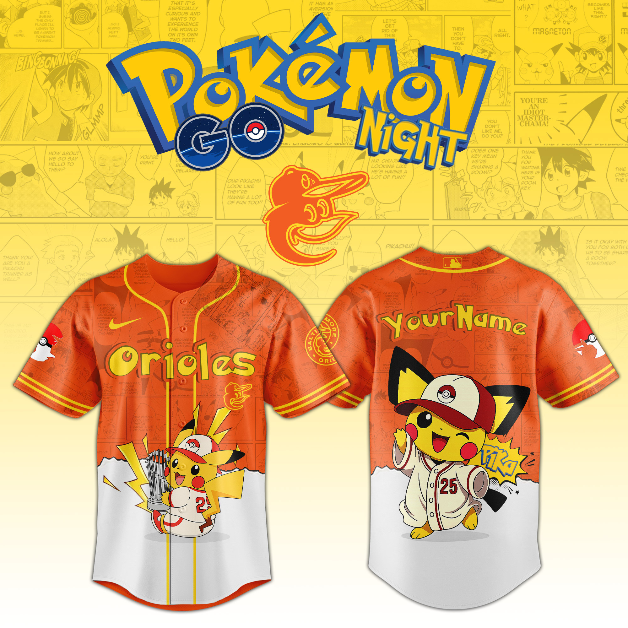 Baltimore Orioles Mlb X Pokemon Go Night Personalized Baseball Jersey For Fans-1