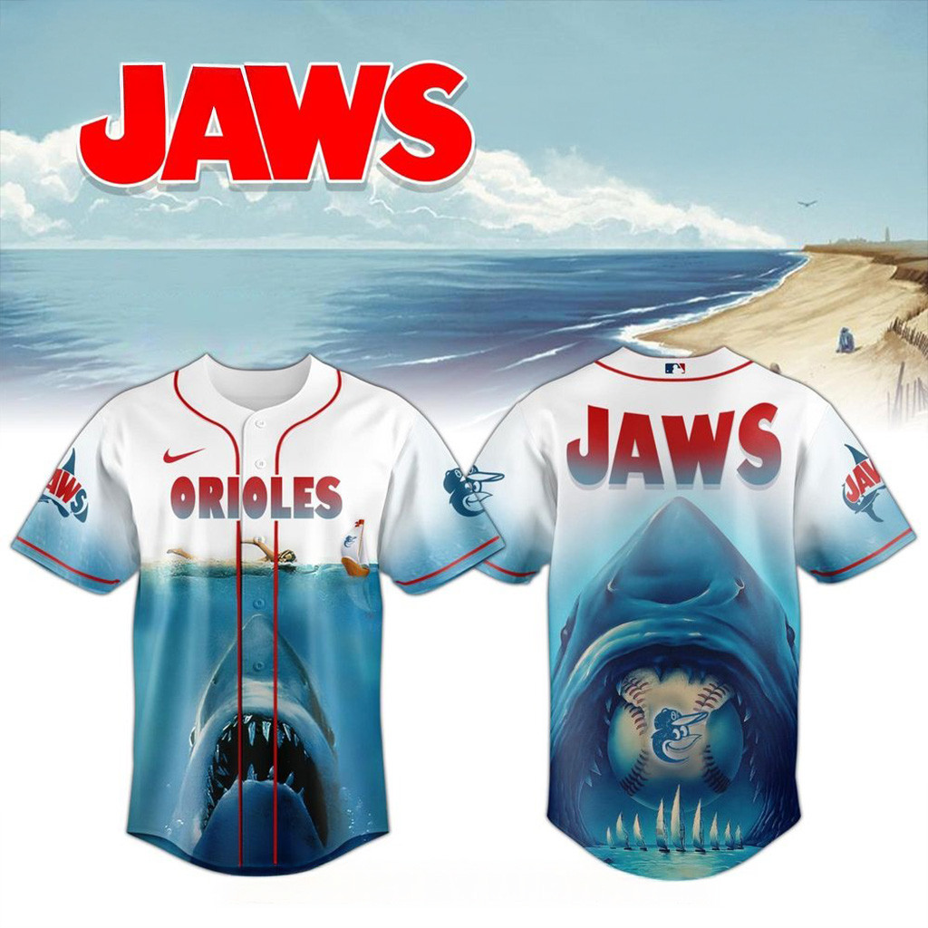 Baltimore Orioles X Jaws 50Th Anniversary Jersey 2025 Baltimore Orioles Merch For Fans-1