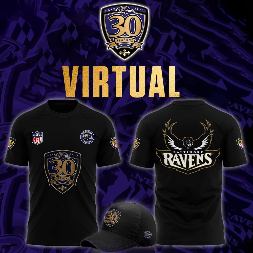 Baltimore Ravens 30th Season Virtual T-Shirt Baltimore Ravens Merch Father's Day Gifts-1