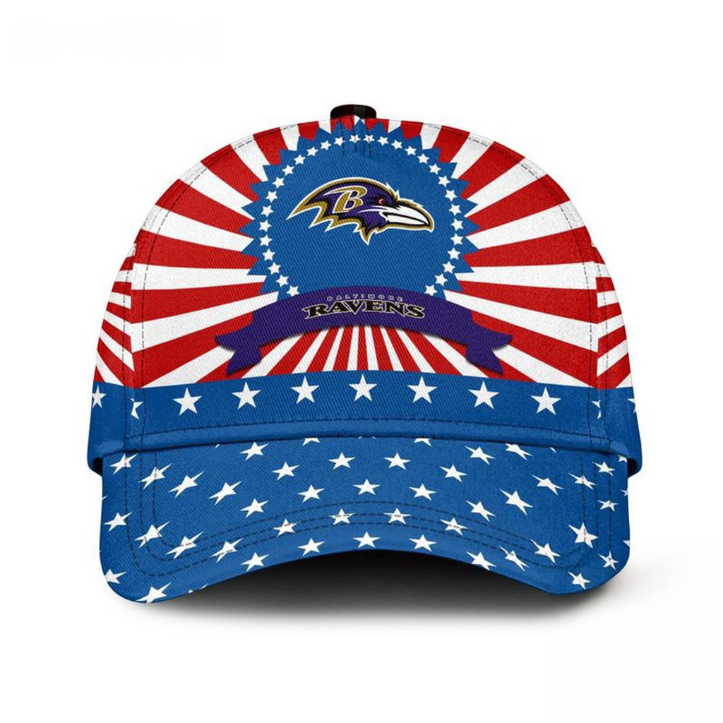 Baltimore Ravens American Flag Pattern Independence Day Baseball Hat Baltimore Ravens Merch-1