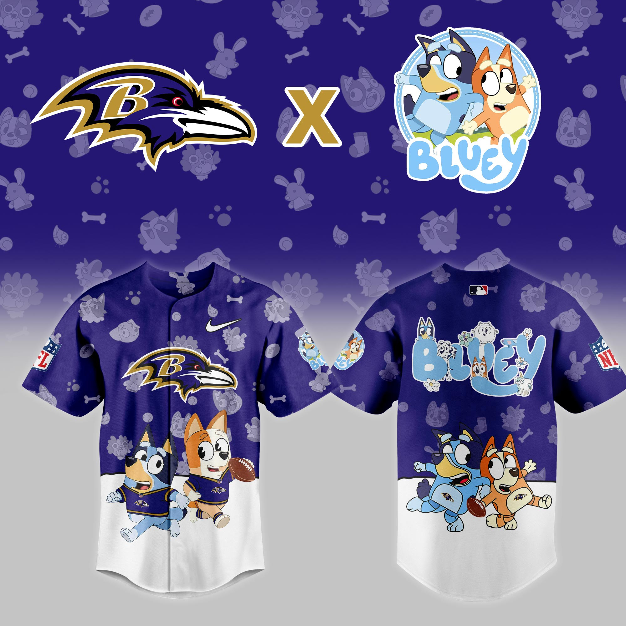 Baltimore Ravens Nfl X Bluey Night Baseball Jersey For Fans-1