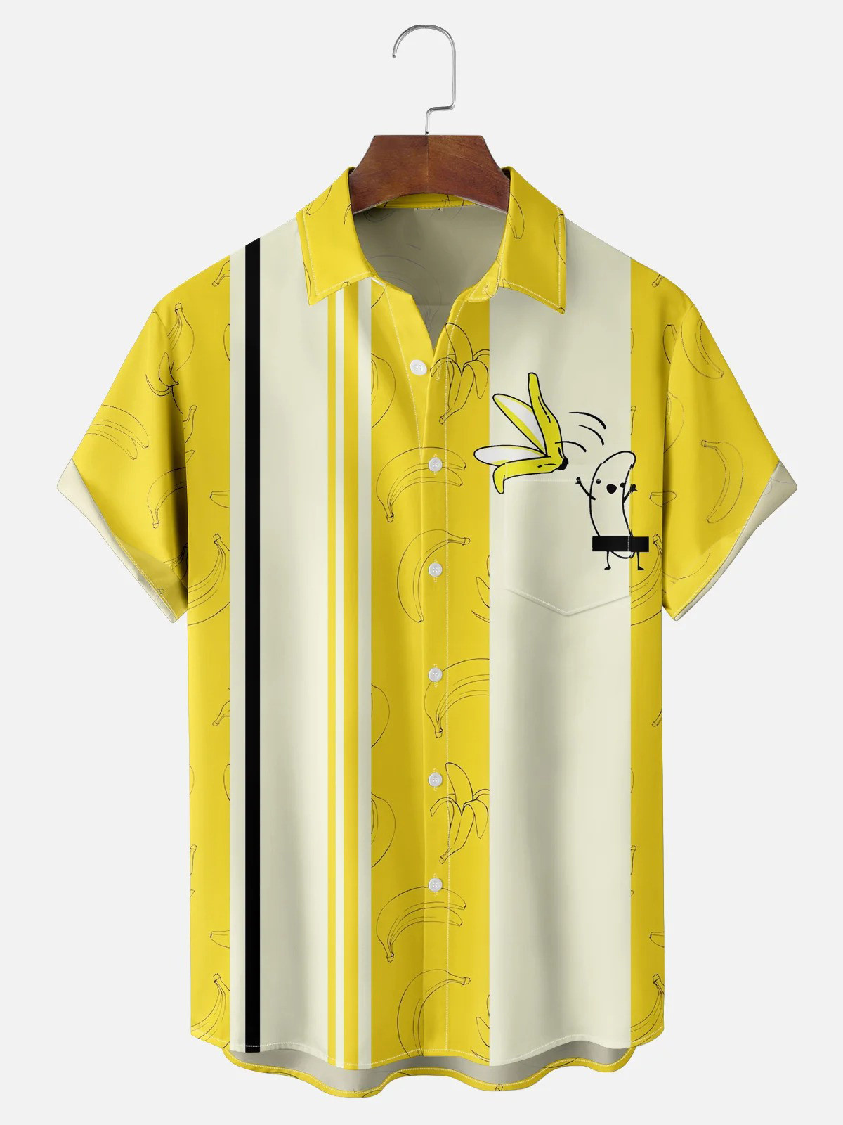 Banana Fruit Funny Chest Pocket Bowling Shirt-1