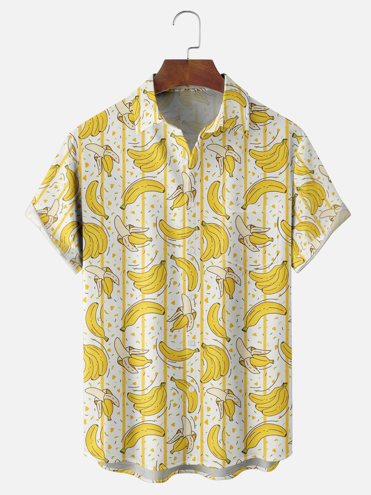 Banana Fruit Stripes Chest Pocket Hawaiian Shirt-1