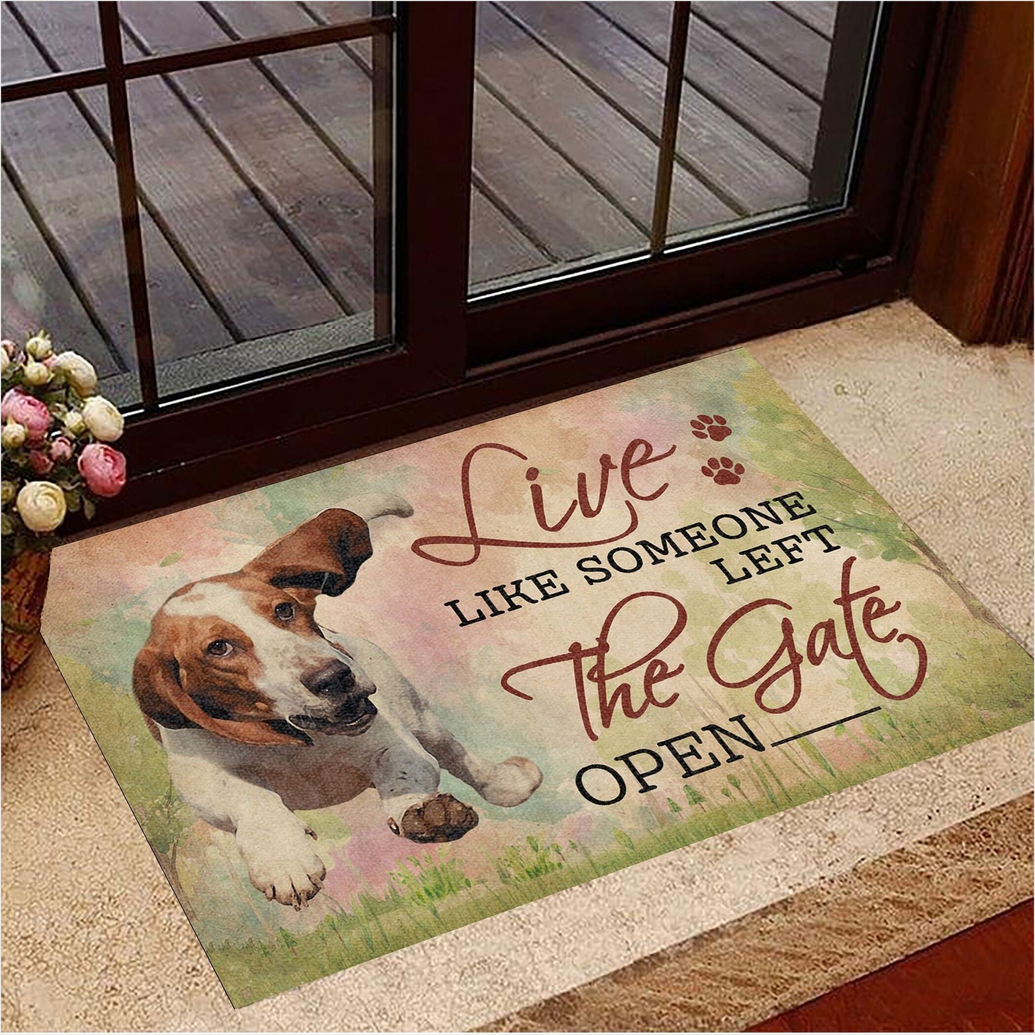Basset Hound Live Like Someone Left The Gate Open Doormat Cute Welcome Mats Gifts For Dog Owner-1