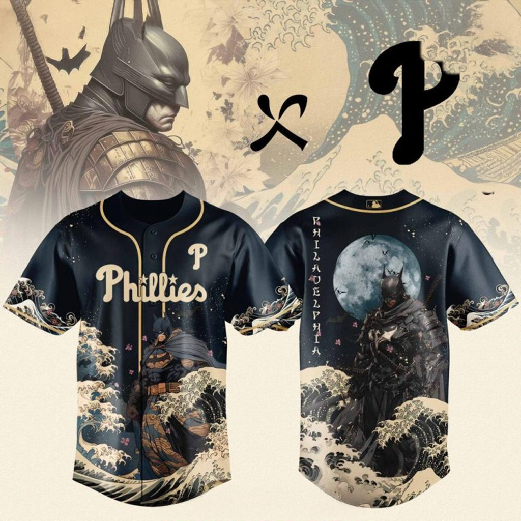 Batman x Philadelphia Phillies Baseball Jersey MLB Merch Baseball Team Gift Ideas-1