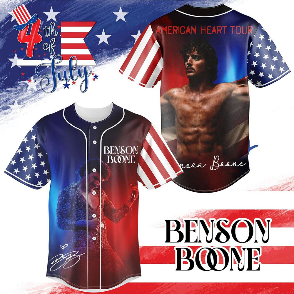 Benson Boone American Heart Tour 4th Of July Baseball Jersey Good Fathers Day Gifts-1