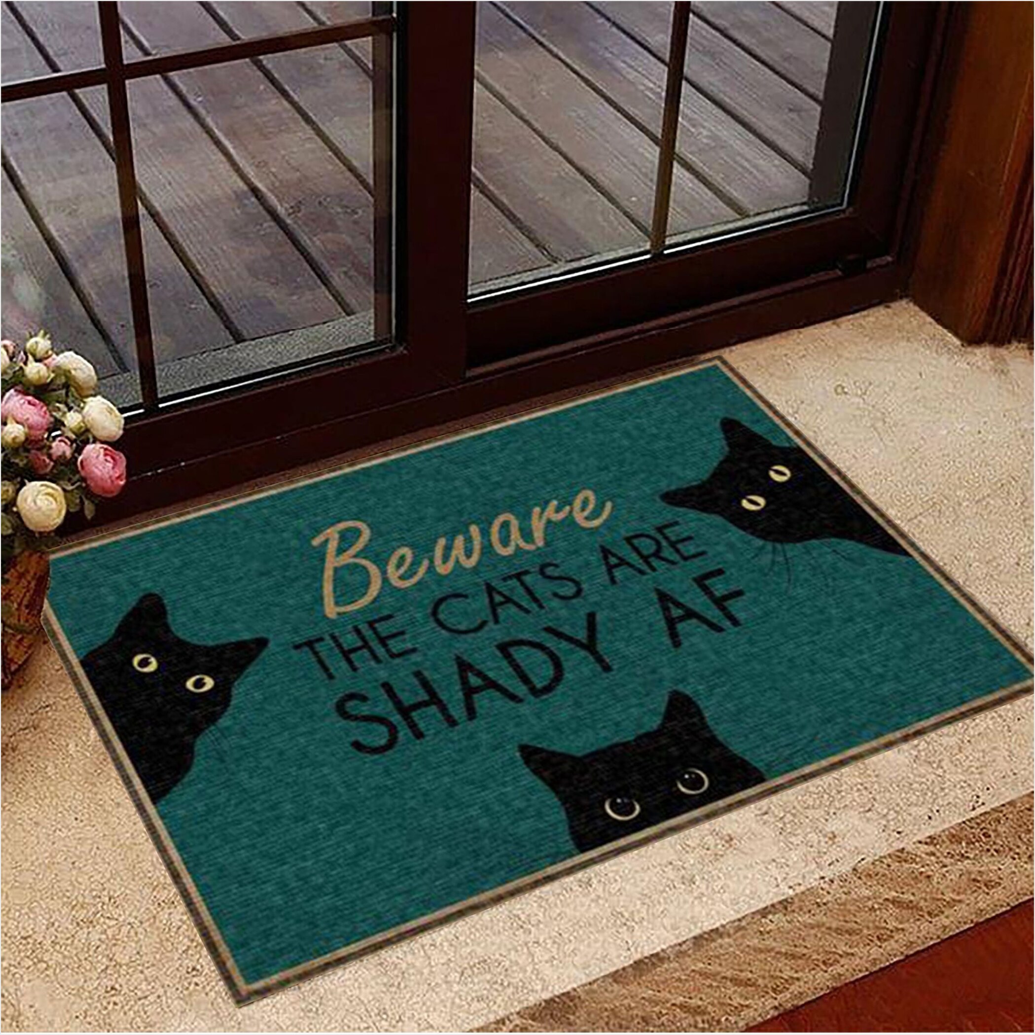 Beware The Cats Are Shady AF Doormat Black Cat Doormat House Decor Birthday Gifts For Friends-1