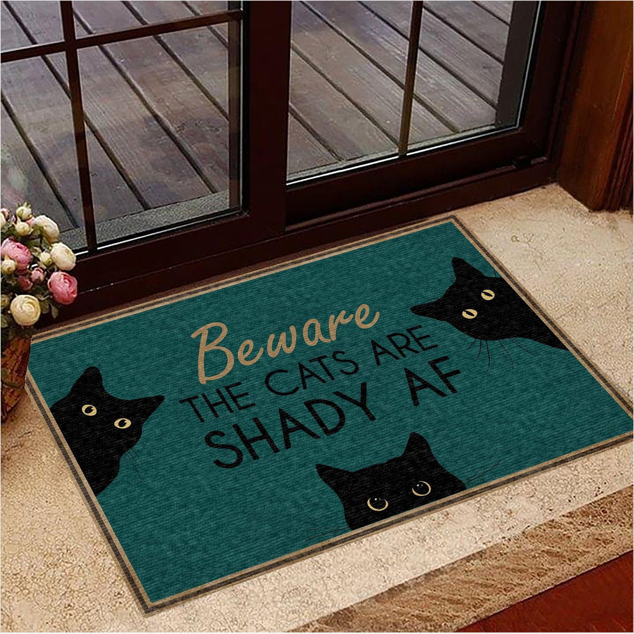 Beware The Cats Are Shady Af Doormat Black Cat Doormat Home Decor Birthday Gifts For Fans-1