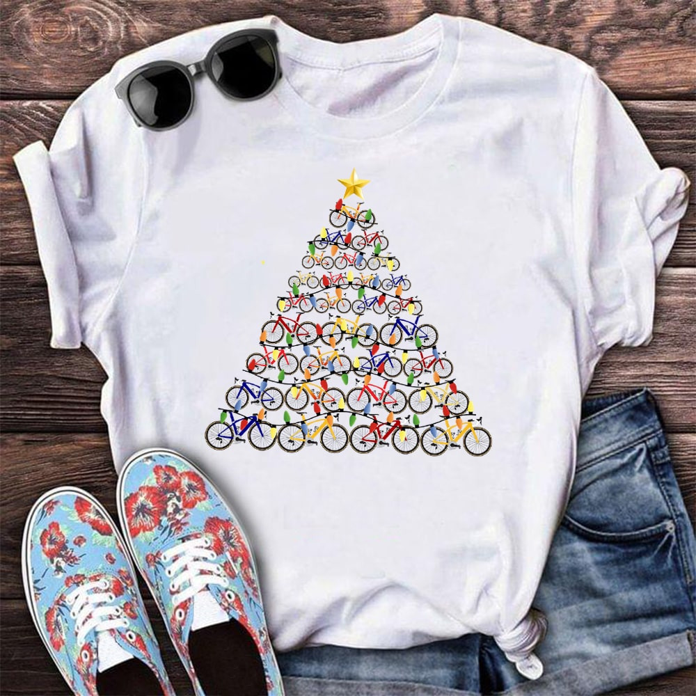Bicycle Christmas Tree Shirt Cool Xmas T-Shirts Gifts For Bike Enthusiasts-1