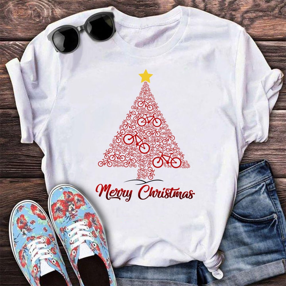 Bicycle Christmas Tree Shirt Merry Christmas T-Shirt Gifts For Bicycle Enthusiasts-1