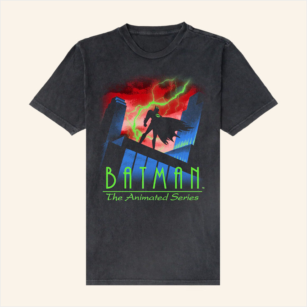 Big Comfy Couch Merch Batman The Animated Series Glow In The Dark Wash T-Shirt Black-1