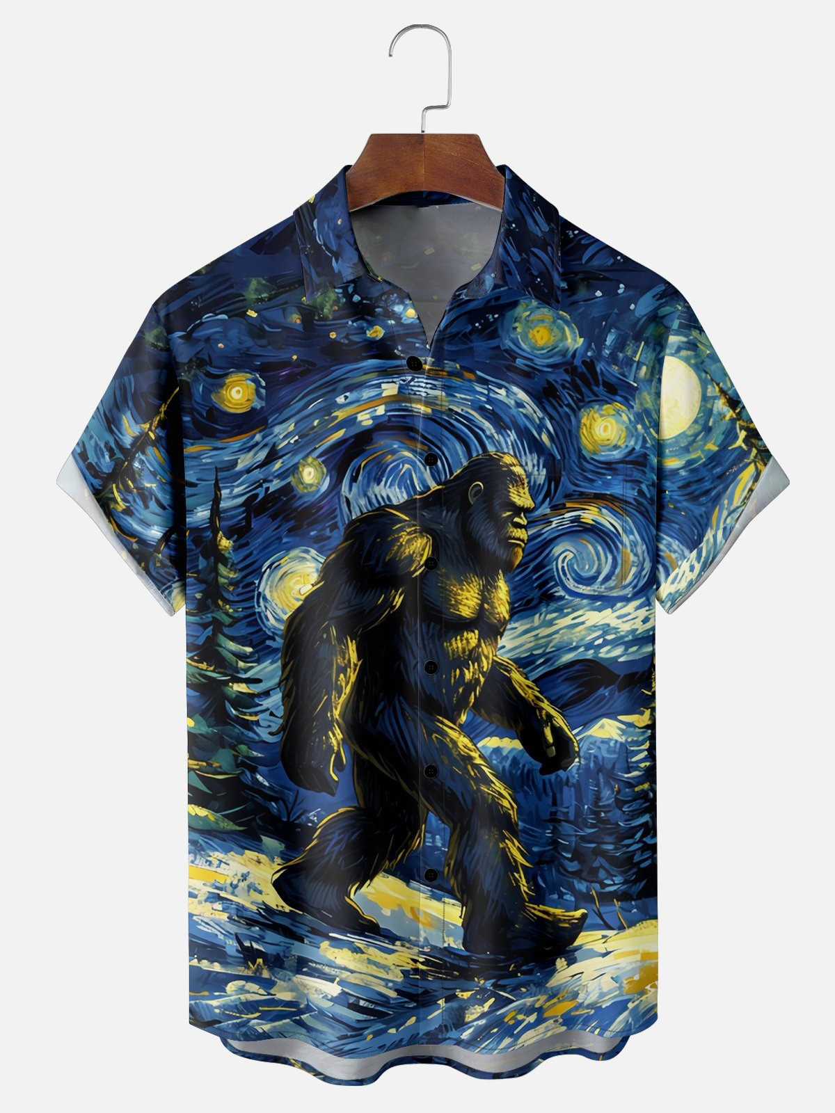 Bigfoot Starry Sky Chest Pocket Hawaiian Shirt-1