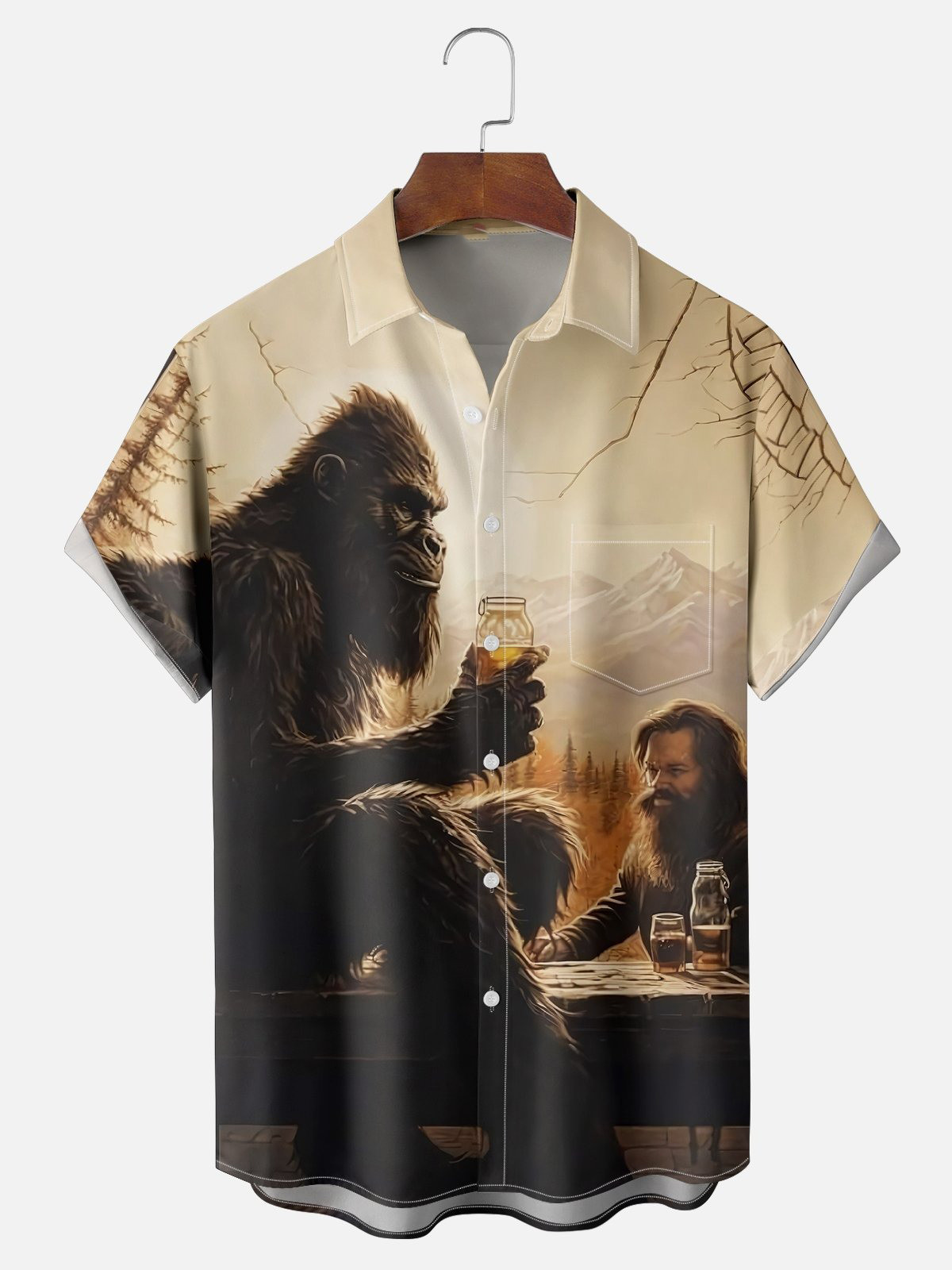 Bigfoot Whiskey Art Chest Pocket Hawaiian Shirt-1