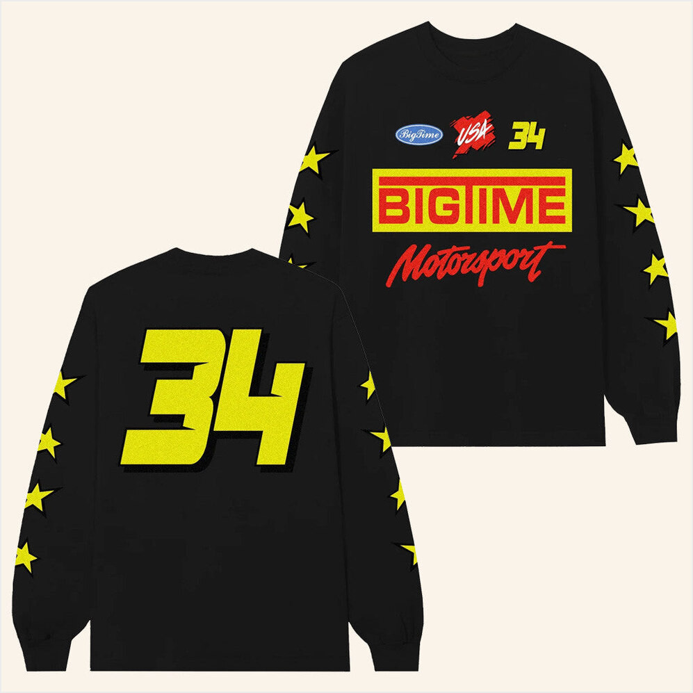 Bigtime Merch Bigtime Motorsport 34 Long Sleeve T-Shirt Black Husband Gift Ideas Gifts For BFF-1