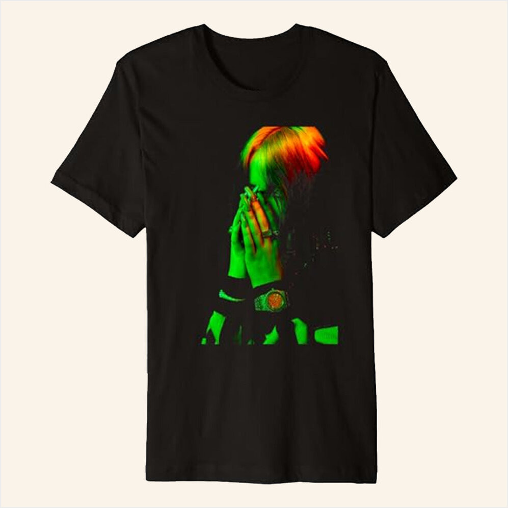 Billie Eilish Merch Hand Face Photo Black T-Shirt Gifts For Friends Birthday Gifts For Brother-1