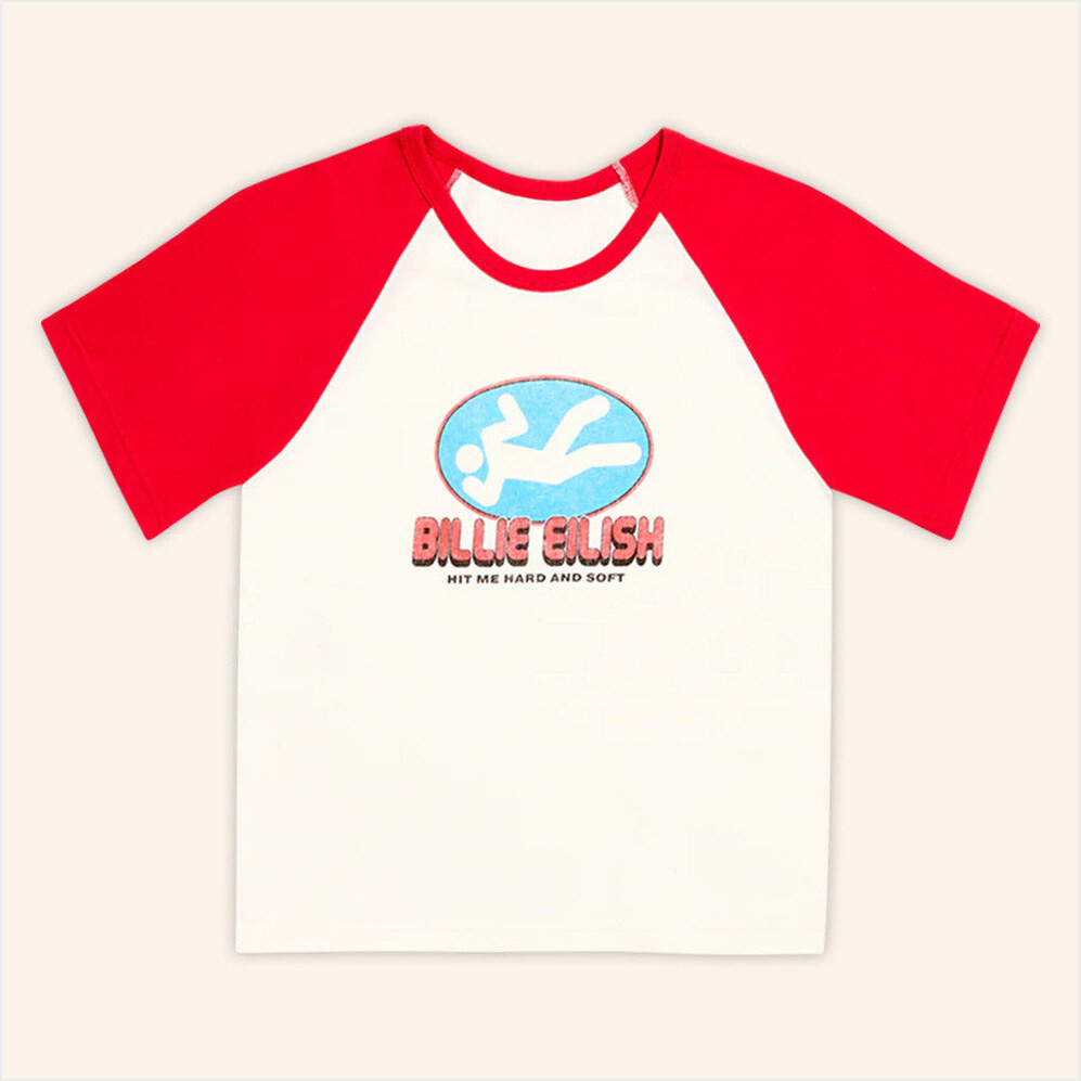 Billie Eilish Merch Hit Me Hard And Soft Tour 2025 Red And White Raglan T-Shirt Her Gifts-1