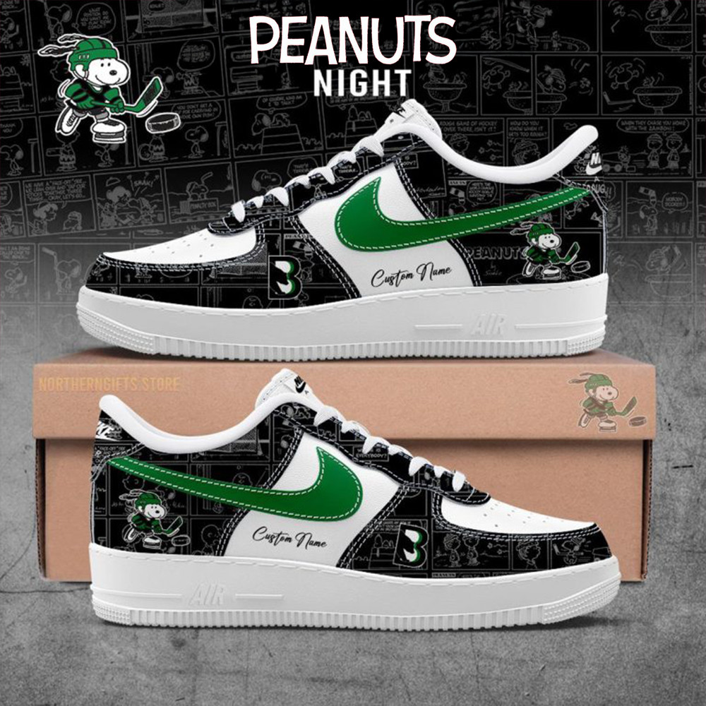 Binghamton Black Bears 75Th Anniversary Peanuts Air Force 1 Shoes Presents For Hockey Fans-1