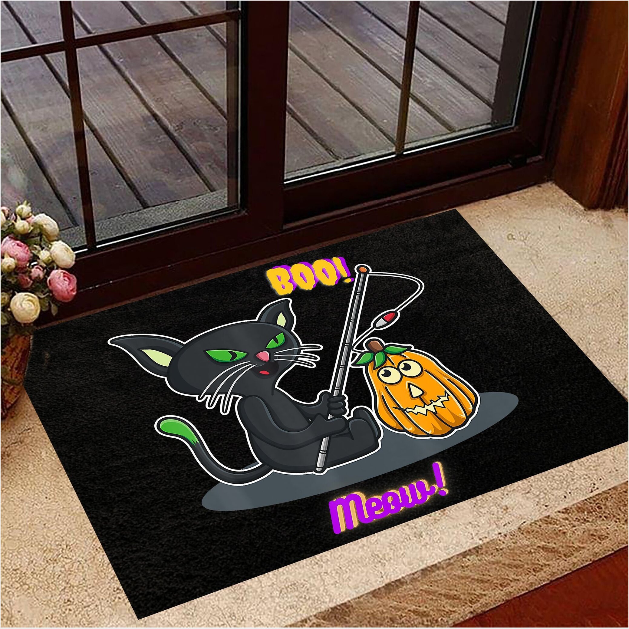 Black Cat Boo Moew Pumpkin Doormat Halloween Doormat Presents For Cat Lovers Gifts For Besties-1