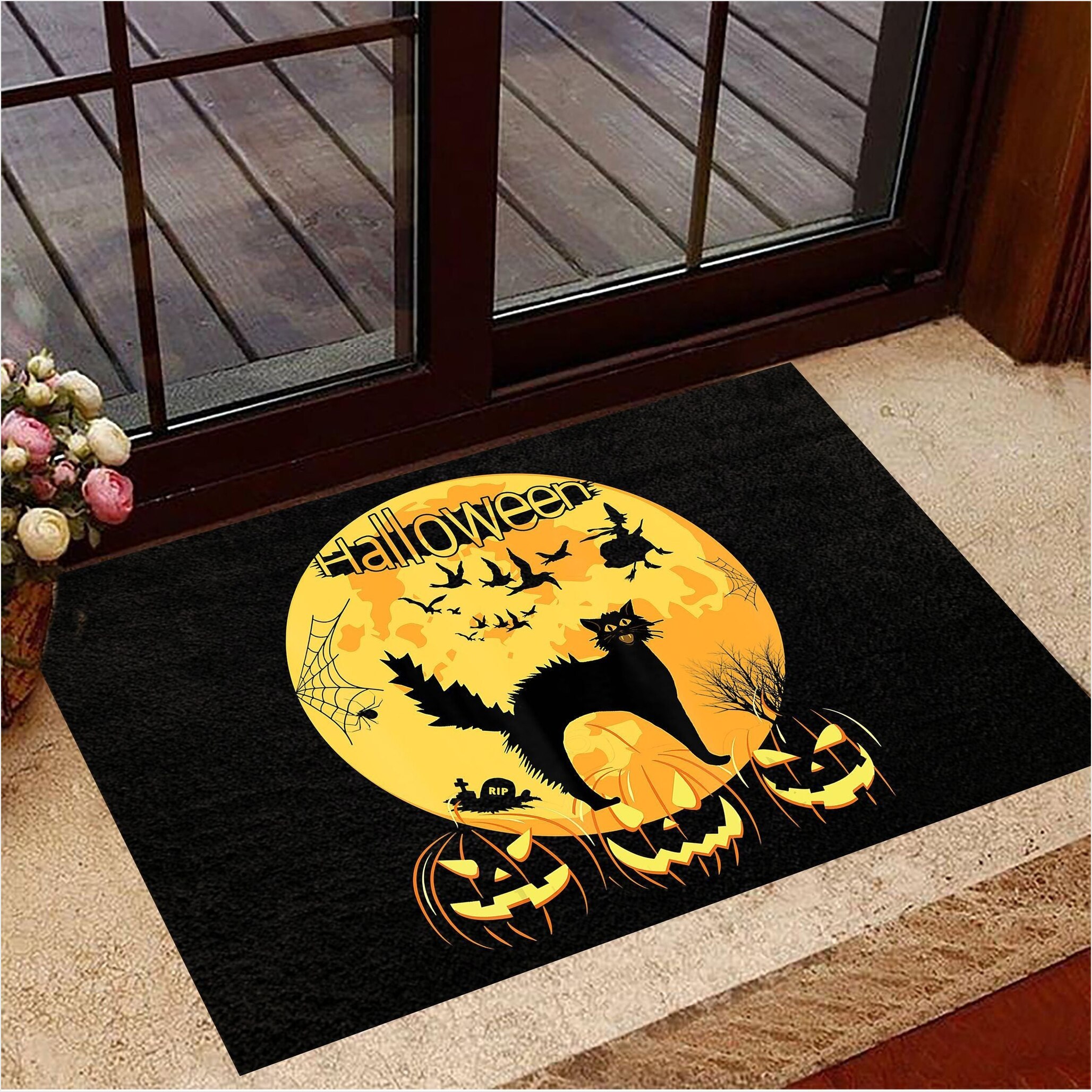 Black Cat Scary Halloween Doormat Pumpkin Doormat Halloween Gifts Gifts For Best Friend-1