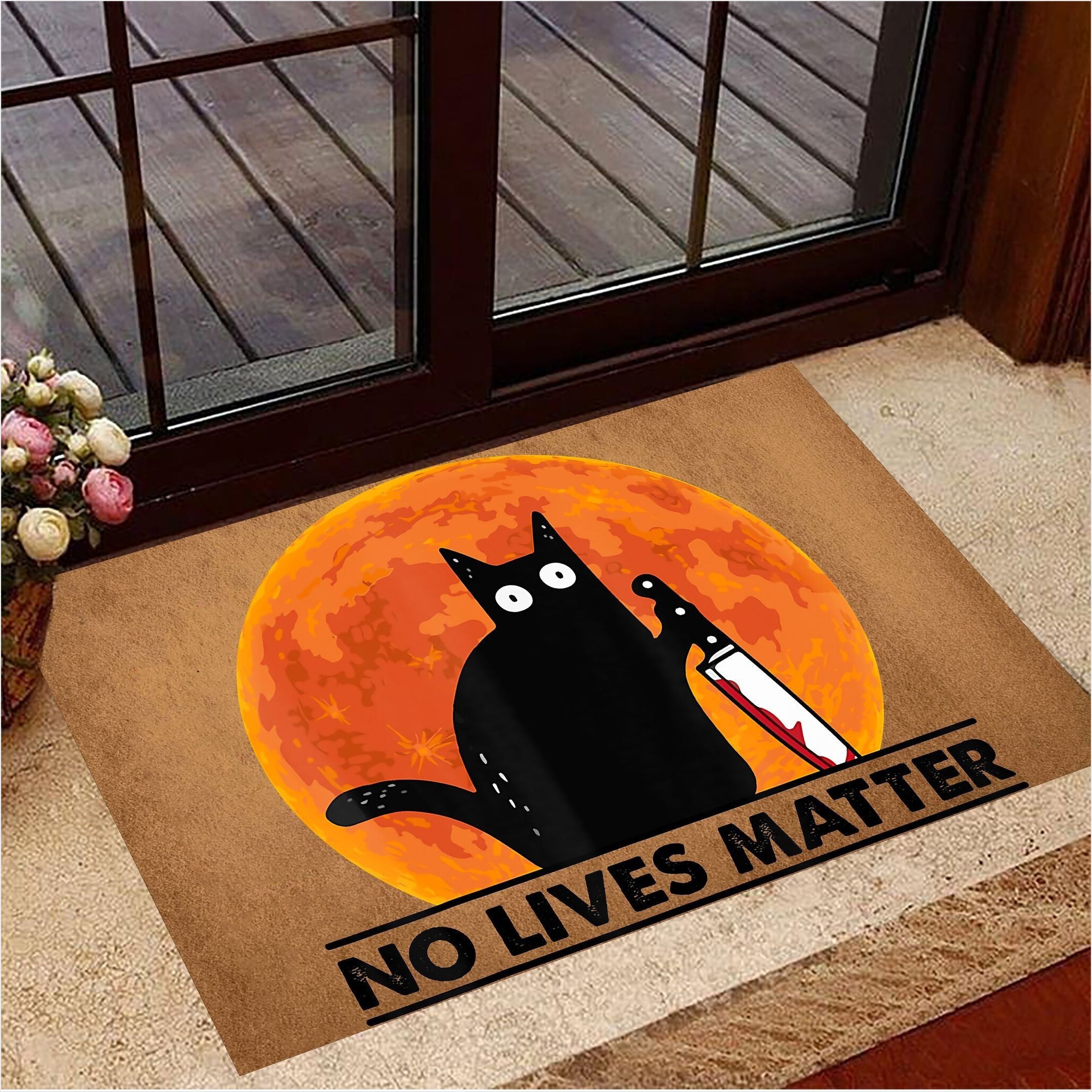 Black Cat With Blood Knife No Lives Matter Doormat Horror Doormat Halloween Decorations Indoor-1