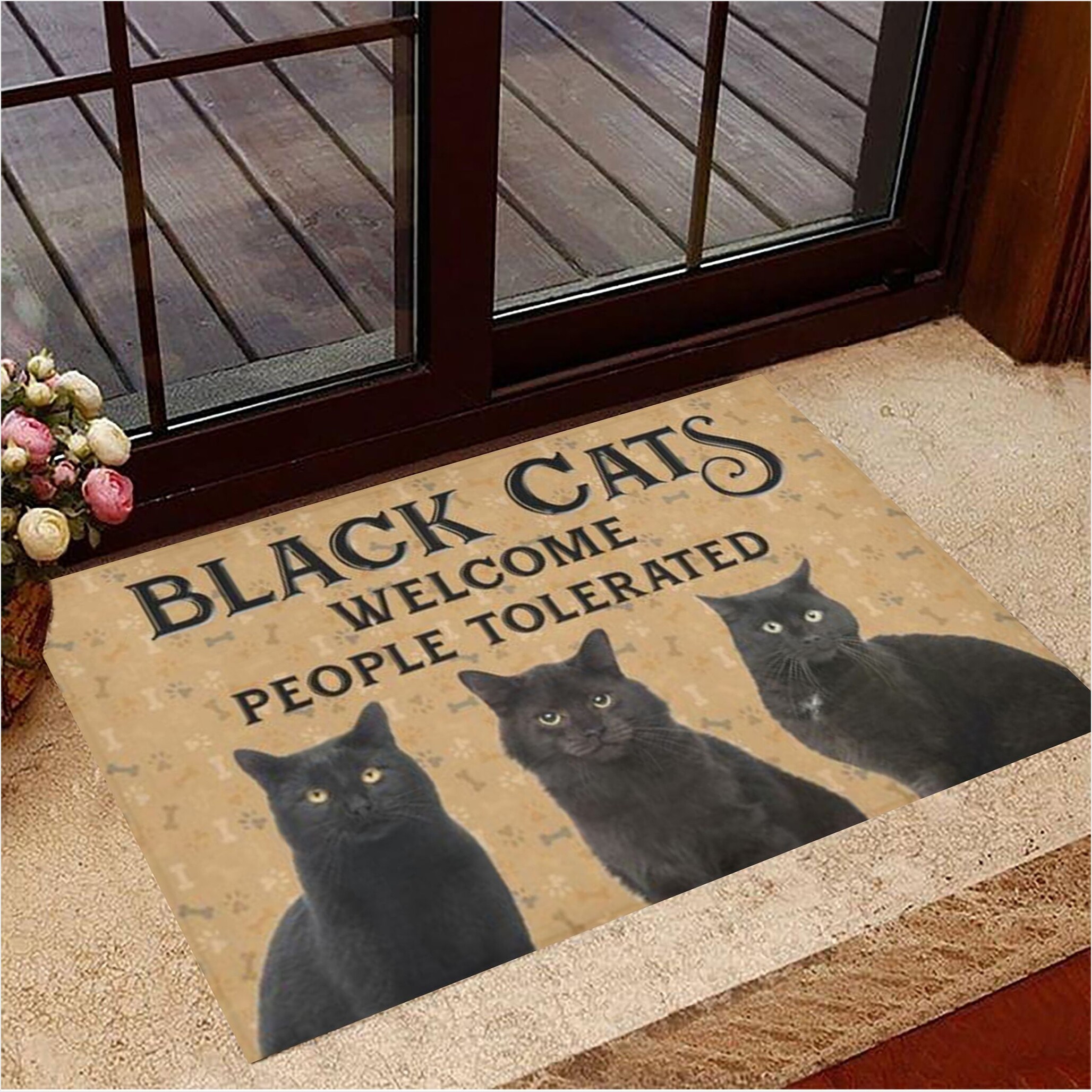 Black Cats Welcome People Tolerated Doormat Cute Welcome Mats Gifts For Cat Owners-1