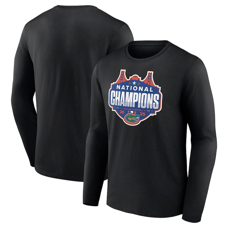 Black Florida Gators 2025 NCAA Men's Basketball National Champions Shot Clock Long Sleeve Shirt-1