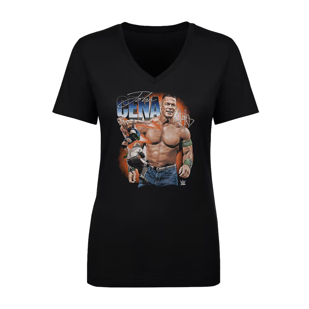 Black John Cena Vintage Superstar V-neck T-Shirt Mother Daughter Gifts-1