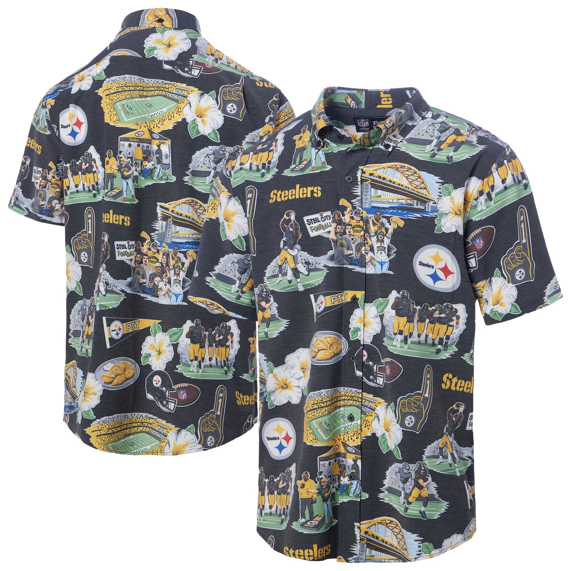 Black Pittsburgh Steelers Hawaiian Shirt NFL Aloha Shirt Awesome Father's Day Gifts-1