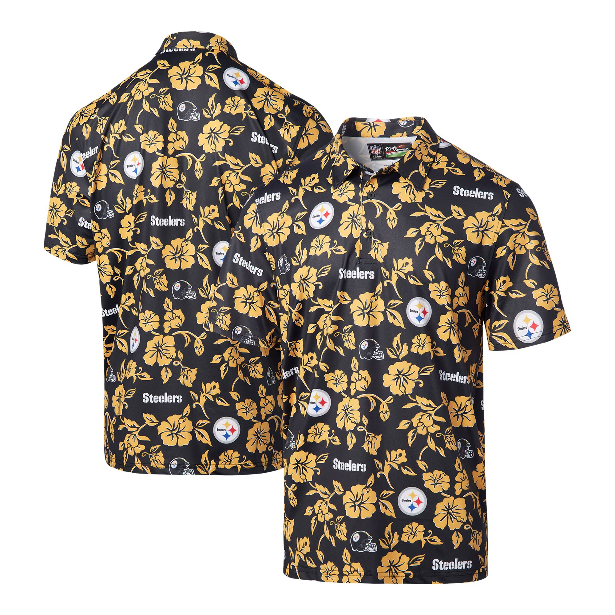 Black Pittsburgh Steelers Polo Shirt NFL Aloha Shirt Father's Day Gifts For Husband-1