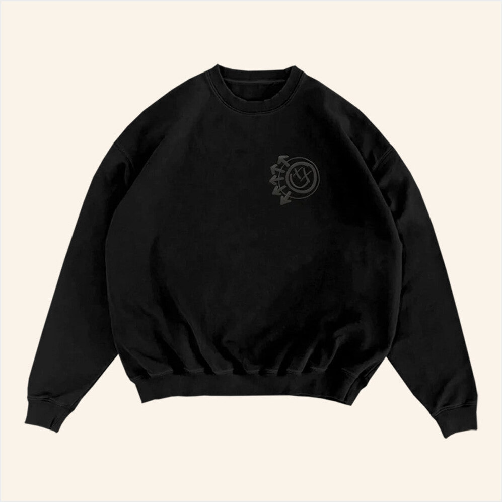 Blink 182 Merch Logo Black Crewneck Sweatshirt Gift Ideas For Music Lovers Gifts For Friends-1