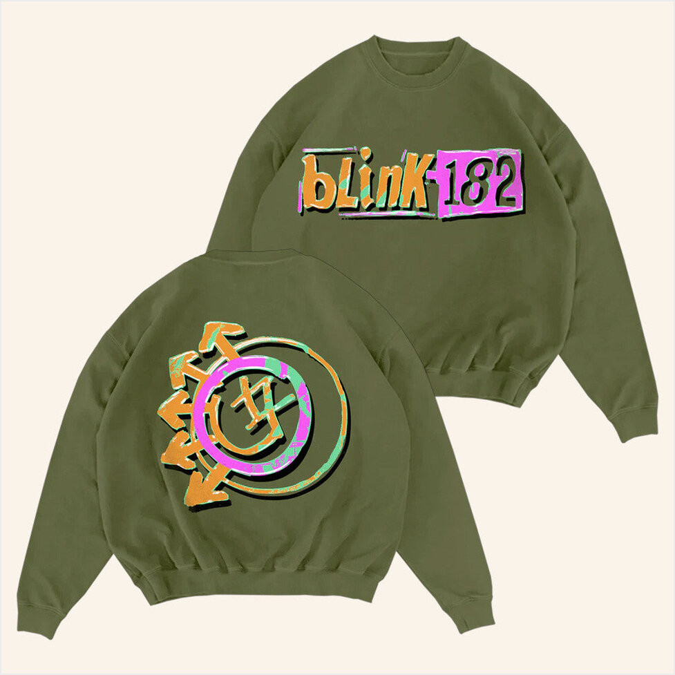 Blink 182 Merch Logo Green Crewneck Sweatshirt Unique Gifts For Music Lovers Gifts For BFF-1