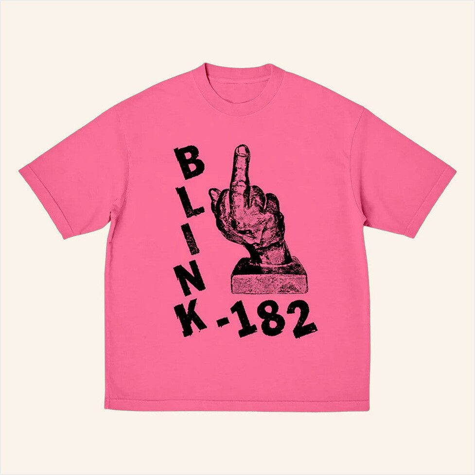 Blink 182 Merch Pink Middle Finger T-Shirt Gifts For Music Enthusiasts Birthday Gifts For Fans-1