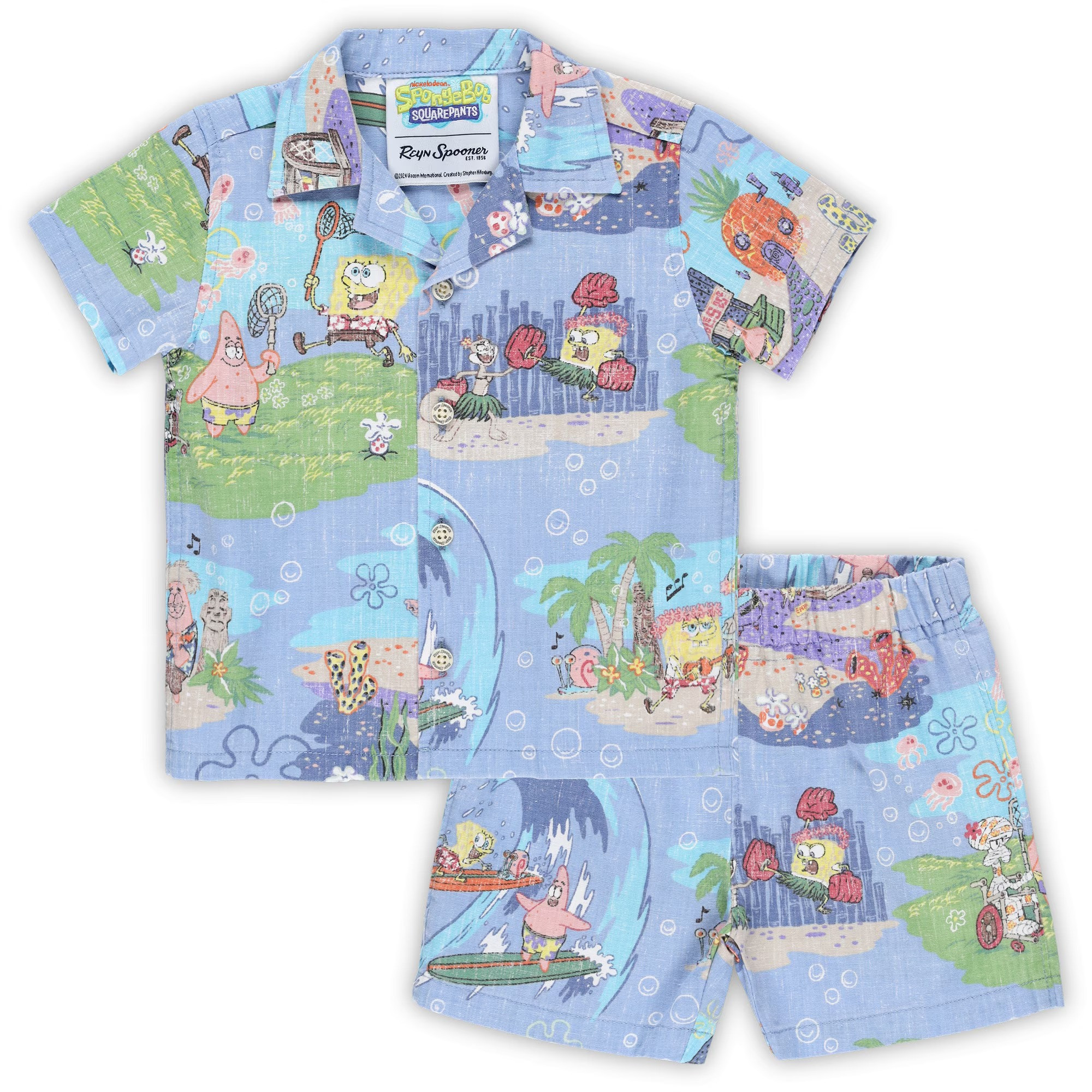 Blue SpongeBob SquarePants Hawaiian Shirt And Shorts Aloha Shirt Fathers Day Presents-1