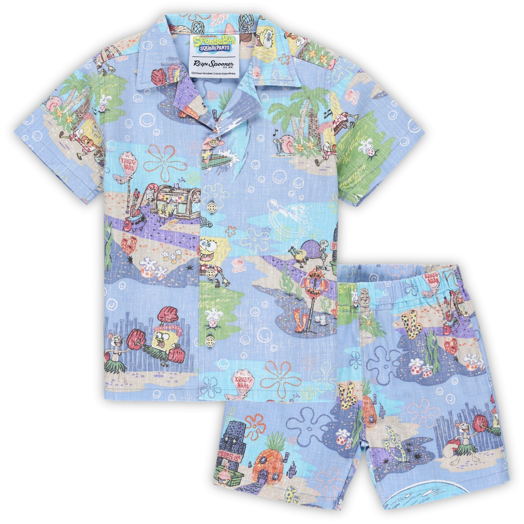 Blue SpongeBob SquarePants Hawaiian Shirt And Shorts Sets Best Father's Day Special Gifts-1