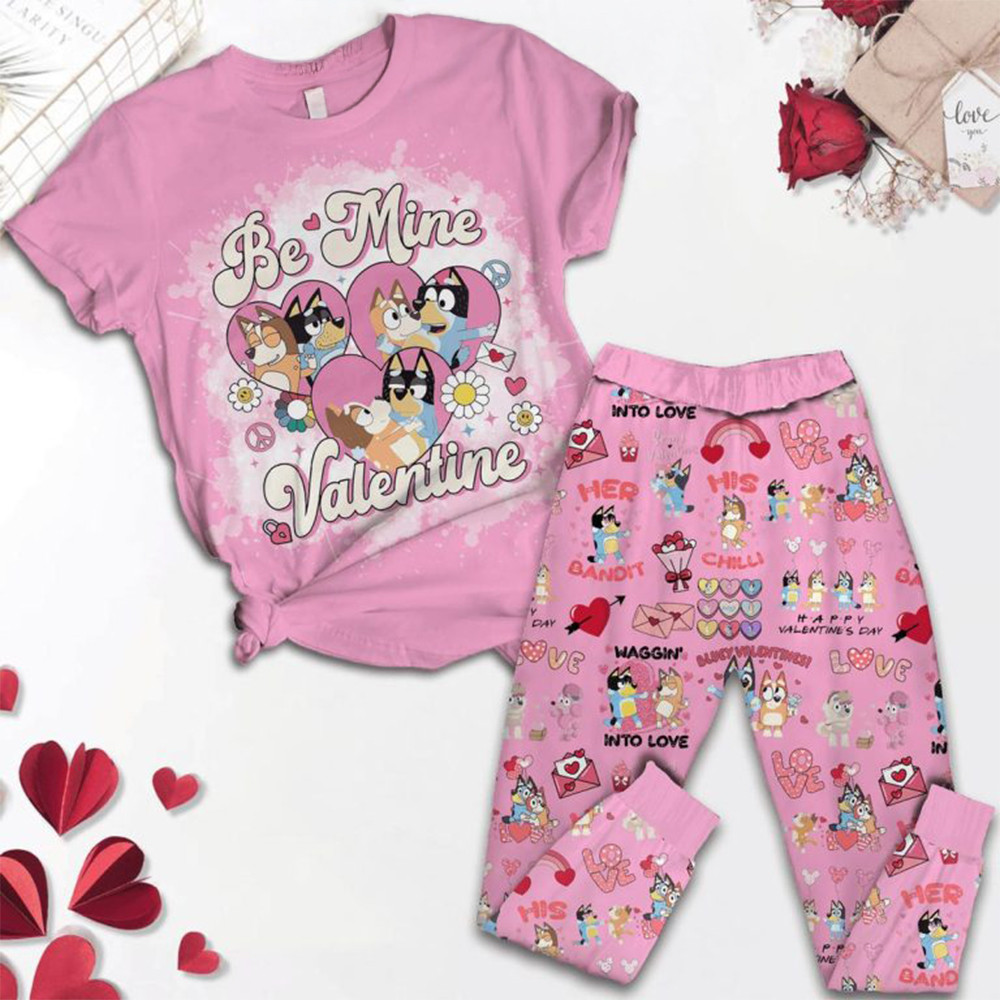 Bluey Be Mine Happy Valentine Day 2025 Pajamas Set Cute Gifts For Fans-1