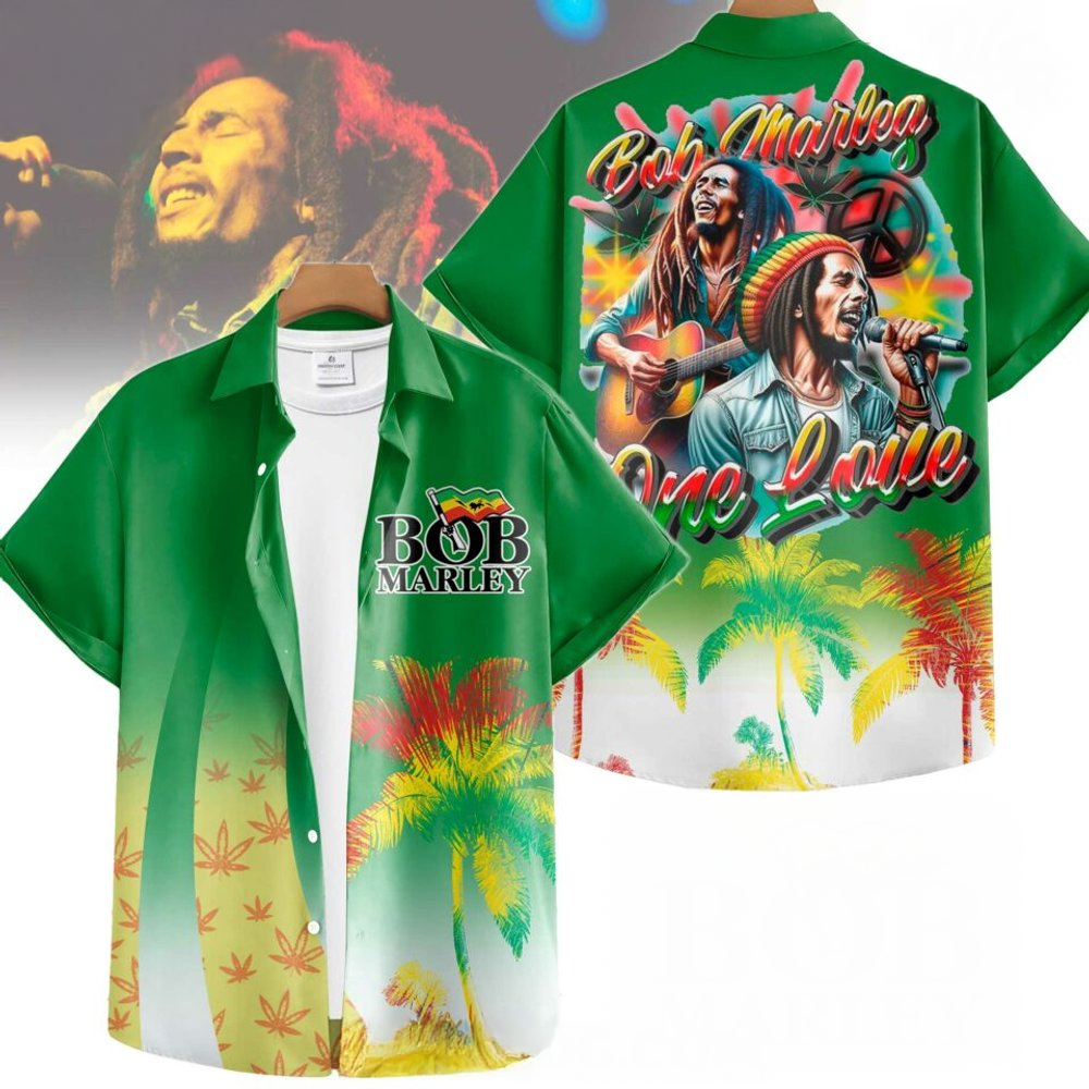 Bob Marley One Love Hawaiian Shirt Bob Marley Merch Simple Father's Day Gift Ideas-1