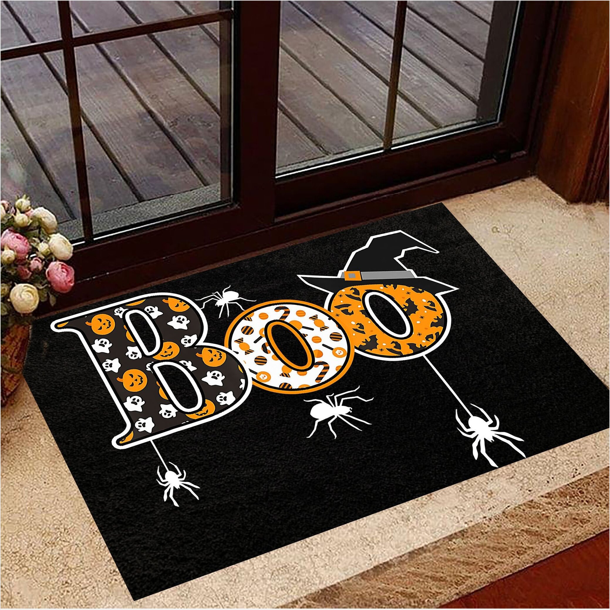 Boo With Spiders Pumpkin Doormat Witch Doormat Halloween Gifts Birthday Gifts For Best Friend-1
