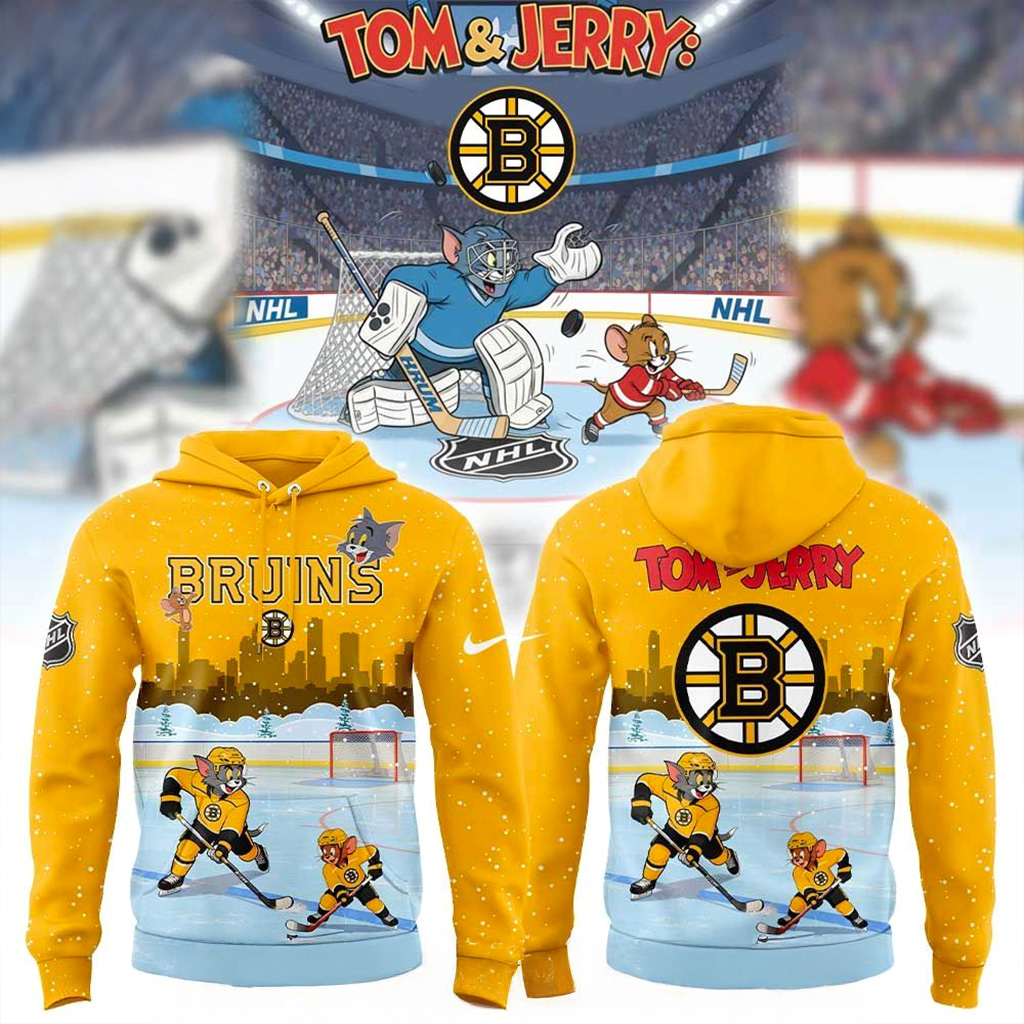Boston Bruins Tom Cat and Jerry Mouse Hoodie Boston Bruins Merch Christmas Gifts For Son-1