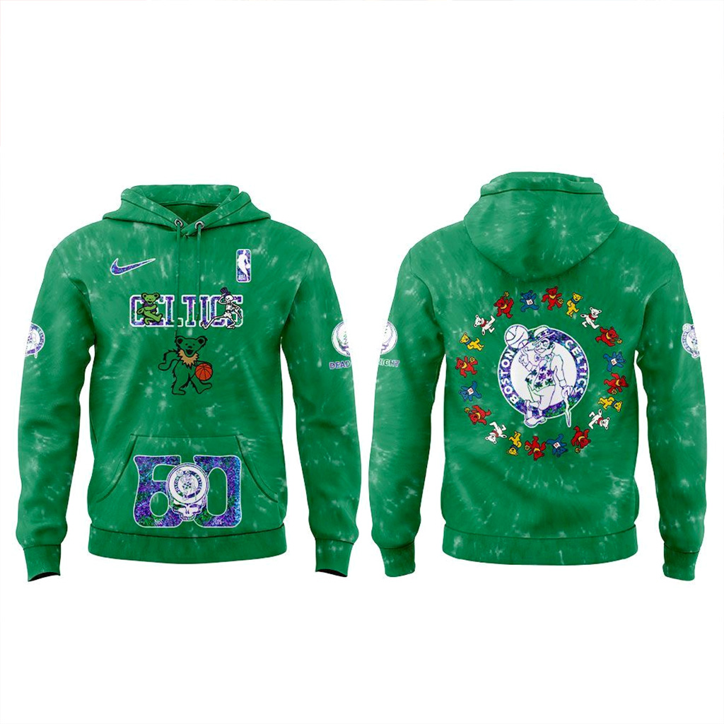 Boston Celtics Grateful Dead 60th Anniversary Hoodie Celtics Merch Dad Christmas Gift Ideas-1