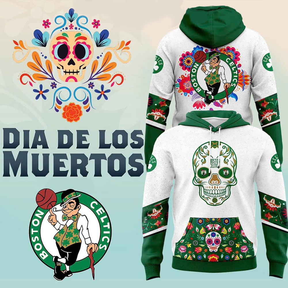 Boston Celtics NBA Champions Dia de Muertos 2024 Hoodie Presents For Basketball Fans-1