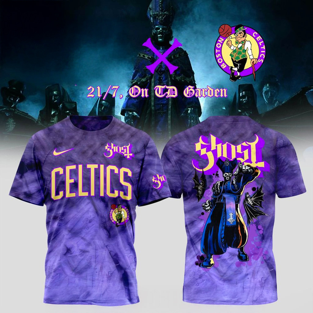 Boston Celtics X Ghost Band World Tour 2025 T-Shirt Boston Celtics Merch Gifts For Dad-1 Boston Celtics X Ghost Band World Tour 2025 T-Shirt Boston Celtics Merch Gifts For Dad-1