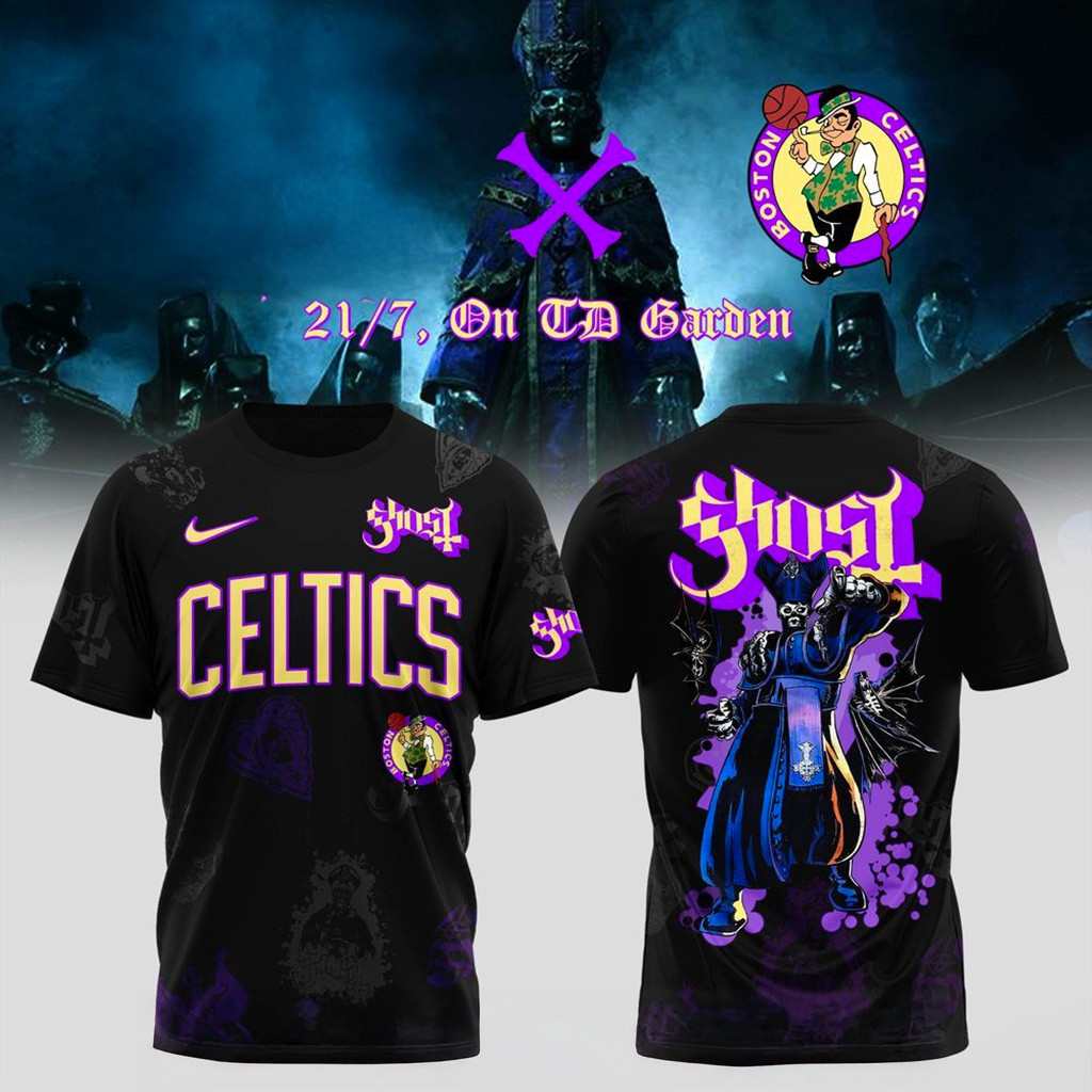 Boston Celtics X Ghost Band World Tour 2025 T-Shirt Boston Celtics Merch Gifts For Fans-1