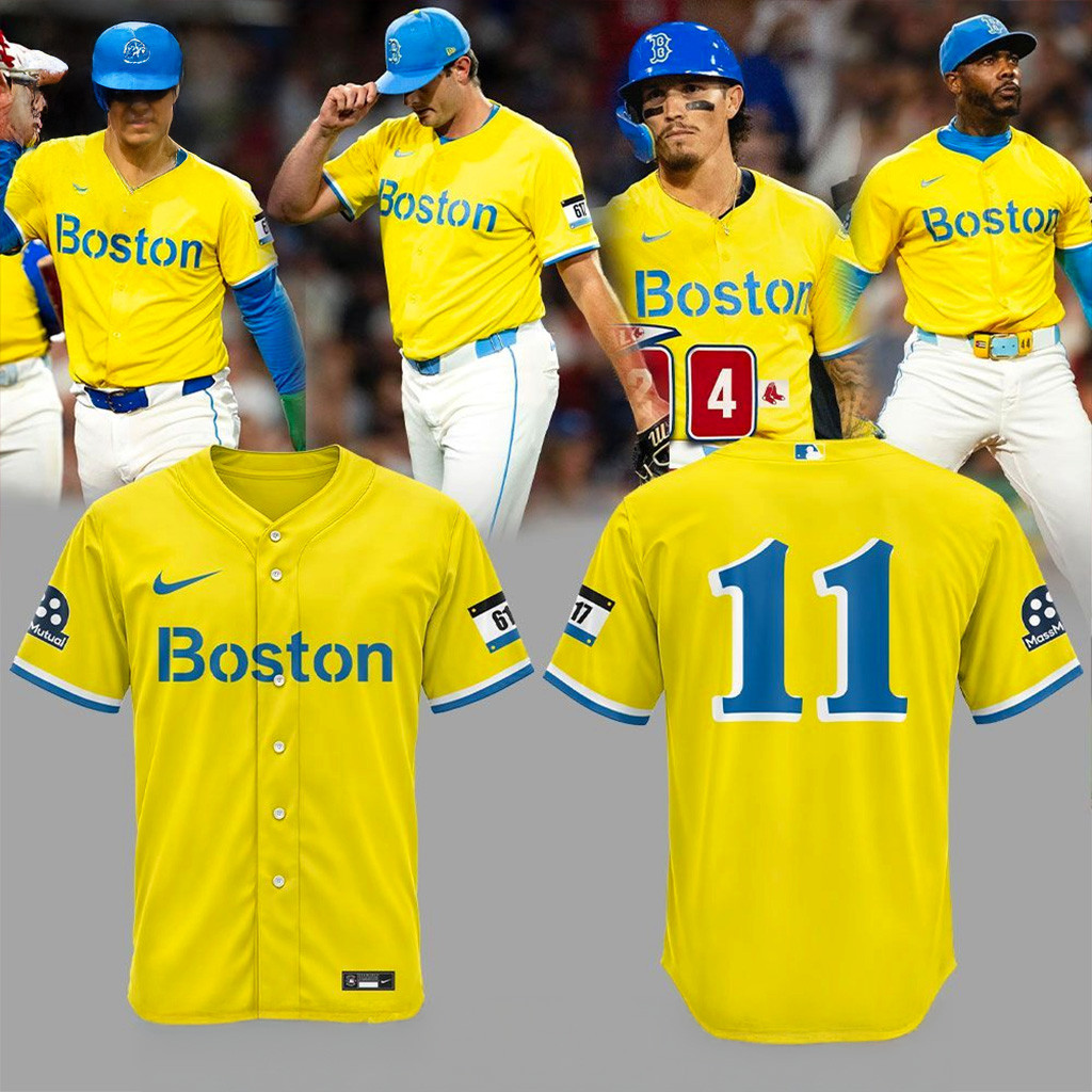 Boston Red Sox Gold Light Blue City Connect Jersey Red Sox Merch Gifts For Baseball Fan-1