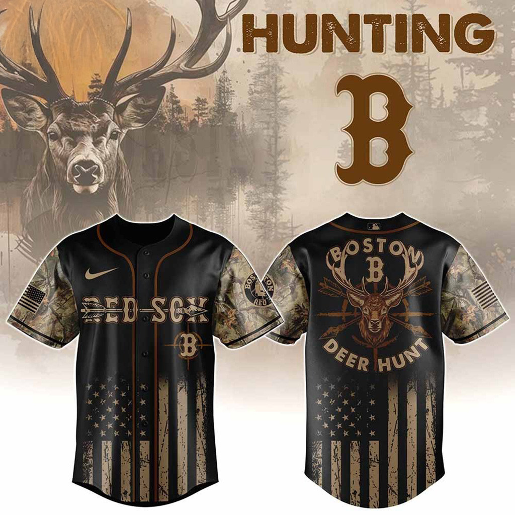 Boston Red Sox MLB X Deer Hunting Baseball Jersey Red Sox Merch Baseball Enthusiast Gifts-1