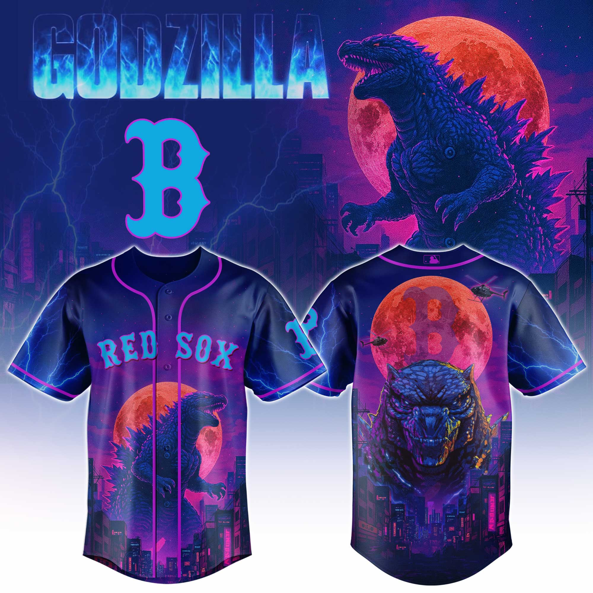 Boston Red Sox Mlb X Godzilla Baseball Jersey For Fans-1