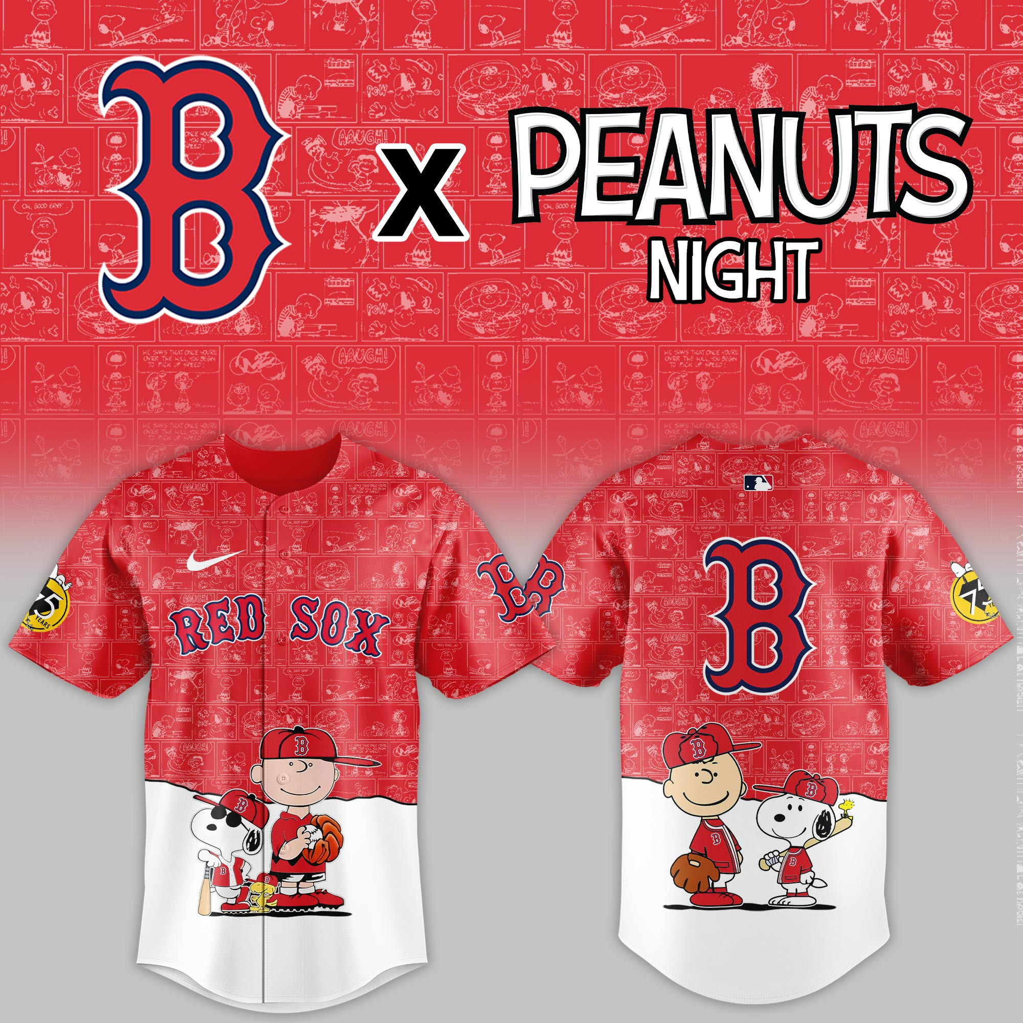Boston Red Sox Mlb X Peanuts Night Baseball Jersey For Fan-1