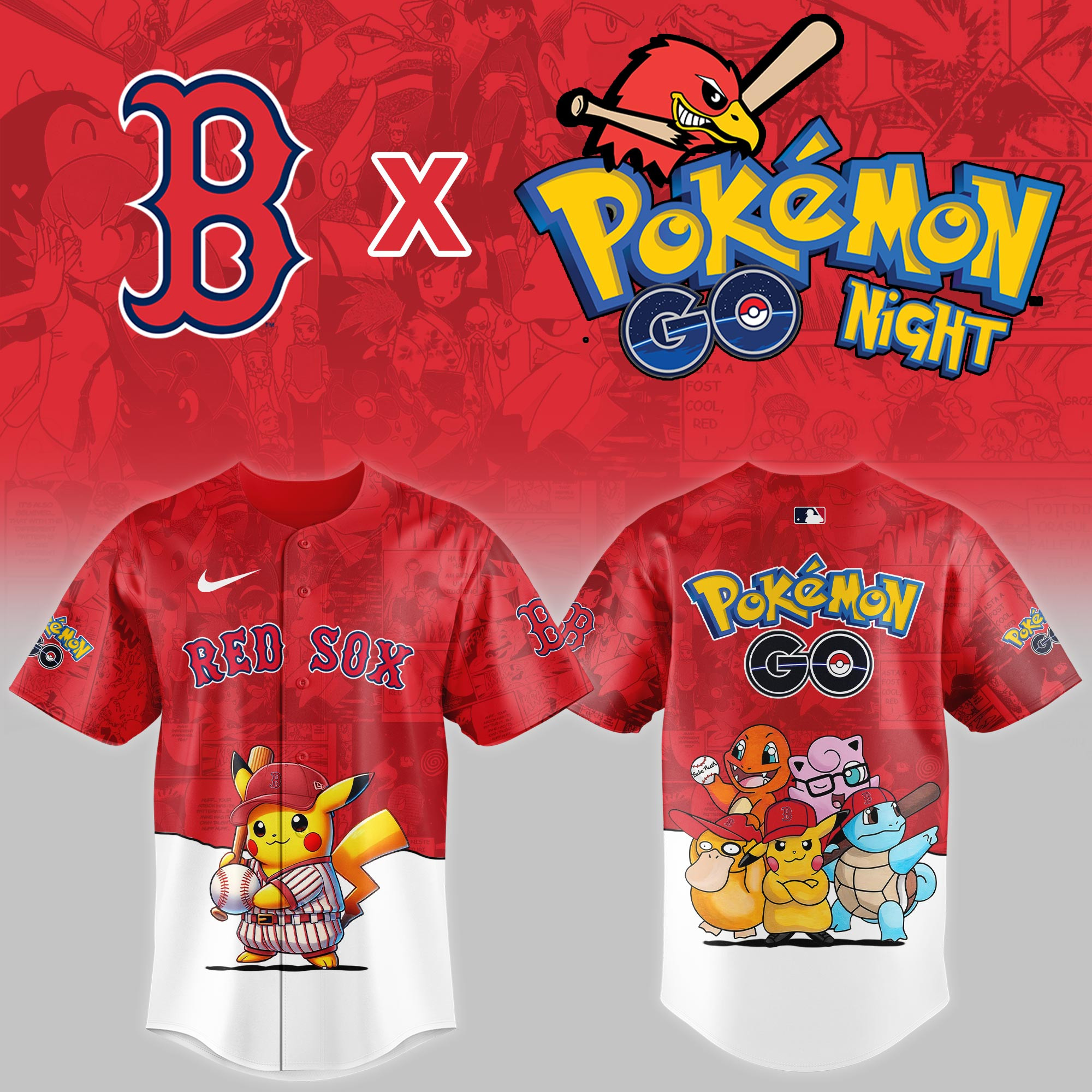 Boston Red Sox Mlb X Pokemon Go Night Baseball Jersey For Fan-1