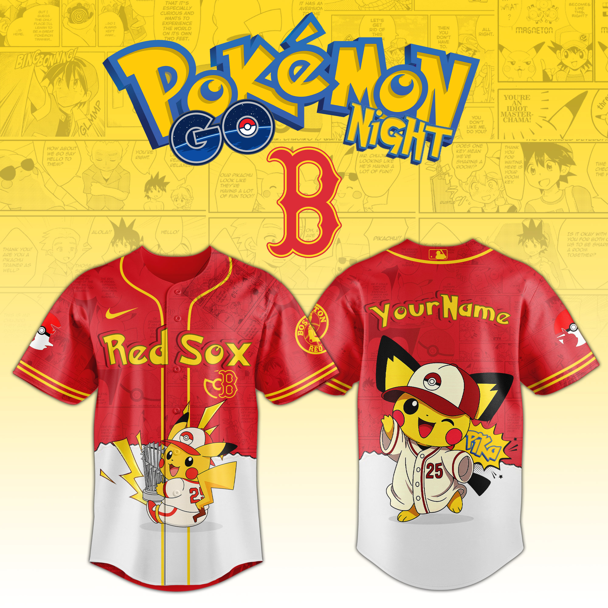 Boston Red Sox Mlb X Pokemon Go Night Personalized Baseball Jersey For Fans-1